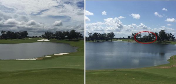 The 9th Green at Pensacola on Bonifay Golf Course before and after flooding