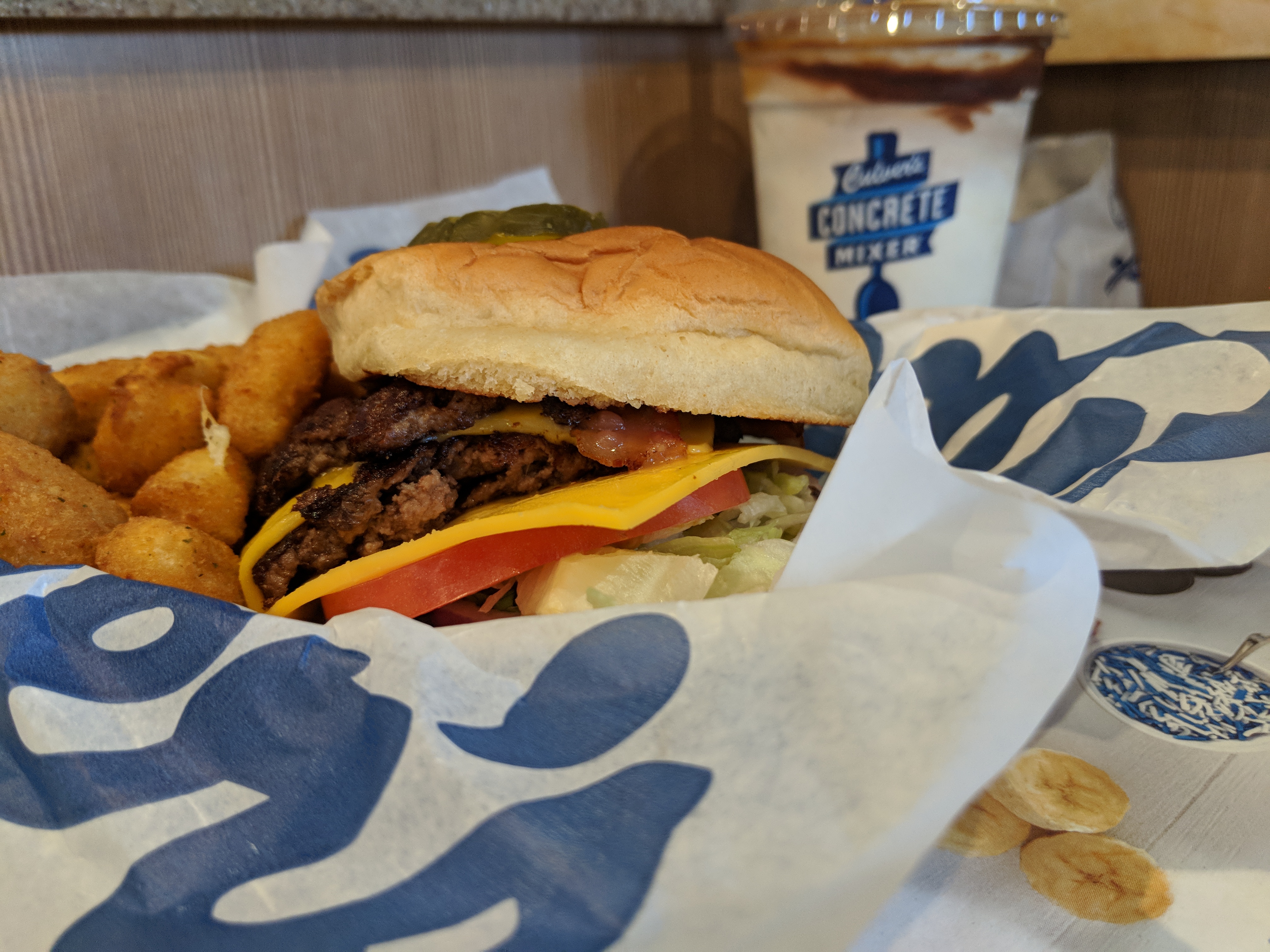Butterburger, cheese curds, and Turtle concrete at Culver's in The Villages, Florida