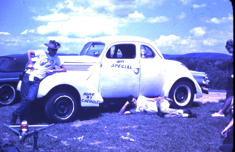 The fastest car in Norwalk Conn. in the early 1960s. This purpose built 1937 Ford coupe sponsored by BT Texaco was not street legal and could top out at 112 MPH over a quarter mile drag track..