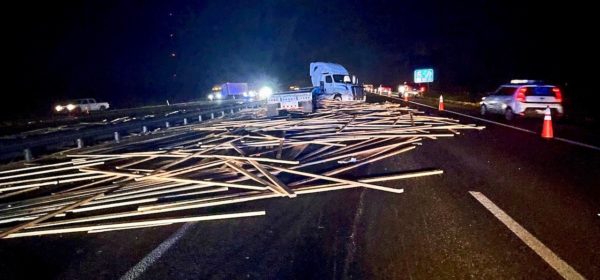 A load of lumber spilled out onto Interstate 75 in Sumter County early Tuesday morning after two tractor trailer trucks collided.