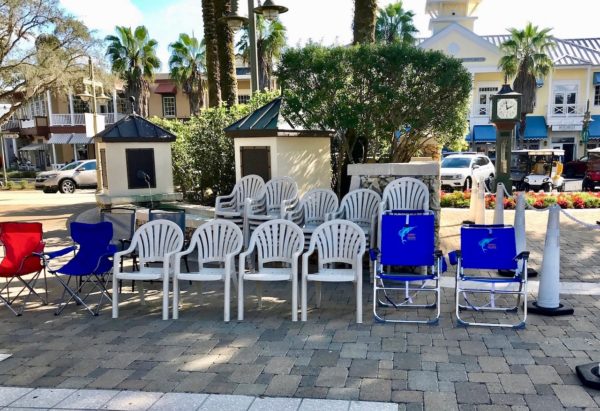 At 2 p.m. Friday seats were lined up in 22reserved22 positions at Lake Sumter Landing Market Square
