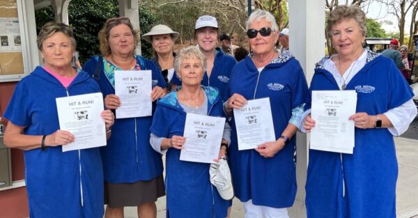 Members of the Aqua Rhythms Synchronized Swim Team were at the Chatham Postal Station to try to drum up clues in the hit and run crash that severely injured Nancy Lou Hooper