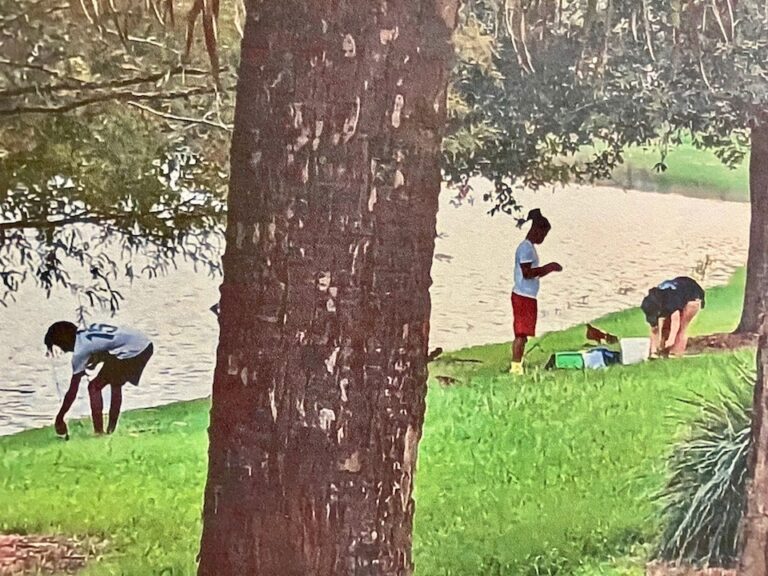 Villager Cynthia Levins presented this photo of fishermen at the pond near her home