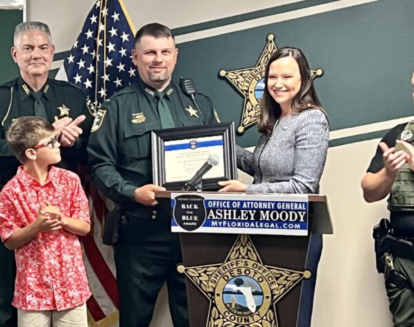 Attorney General Ashley Moody honored Lieutenant Michael Bellflower