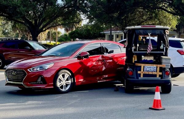 This car and golf cart collided in accident Tuesday morning in The Villages