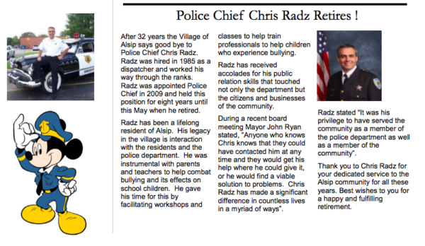 This community news article announcing Police Chief Christopher Raz's retirement included a nod to his fascination with Mickey Mouse.