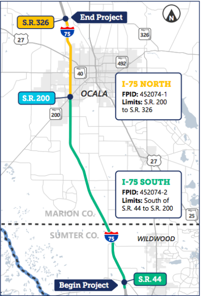 This map shows the sections of I 75 where the work is to take place