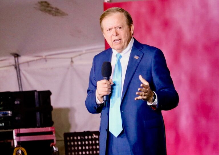 Lou Dobbs addressing the Villages for Trump47 club