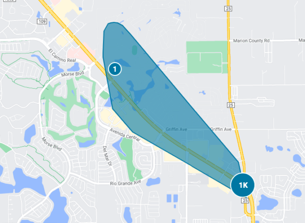 This map shows the location of the power outage along U.S. Hwy. 27:441 at the Historic Side of The Villages