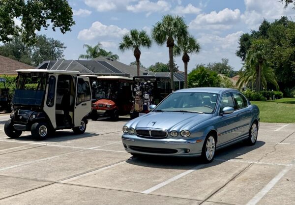 This Jaguar was parked in the golf cart parking area at Tierra Del Sol