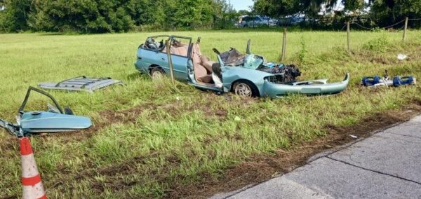 The 68-year-old Bushnell woman driving this Ford Escort was seriously injured