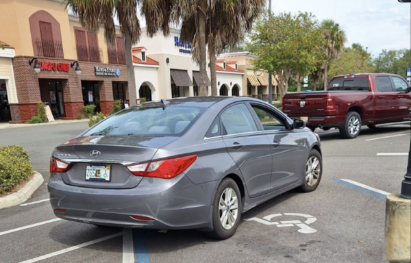 This motorist did some creative parking in a handicapped spot at Southern Trace Plaza