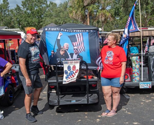 Golf carts were decorated in honor of Donld Trump