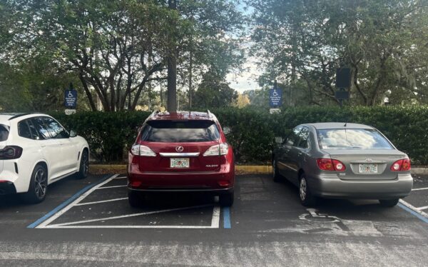 This Lexus was parked in a handicapped accommodation zone at UF Health Spanish Plaines Hospital