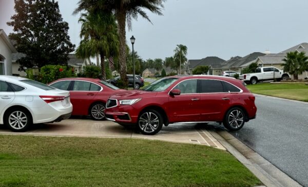 This car was haning over the driveway when the Bridge Bunch got together in The Villages