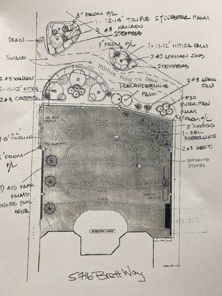 This drawing was submitted with the landscaping plan for the home in the Village of Hawkins