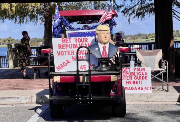 This golf cart was parked Monday at Lake Sumter Landing