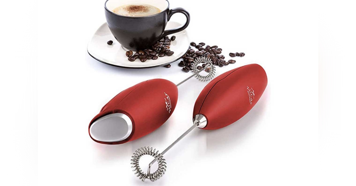 Zulay Powerful Milk Frother Handheld Foam Maker for Lattes - Red